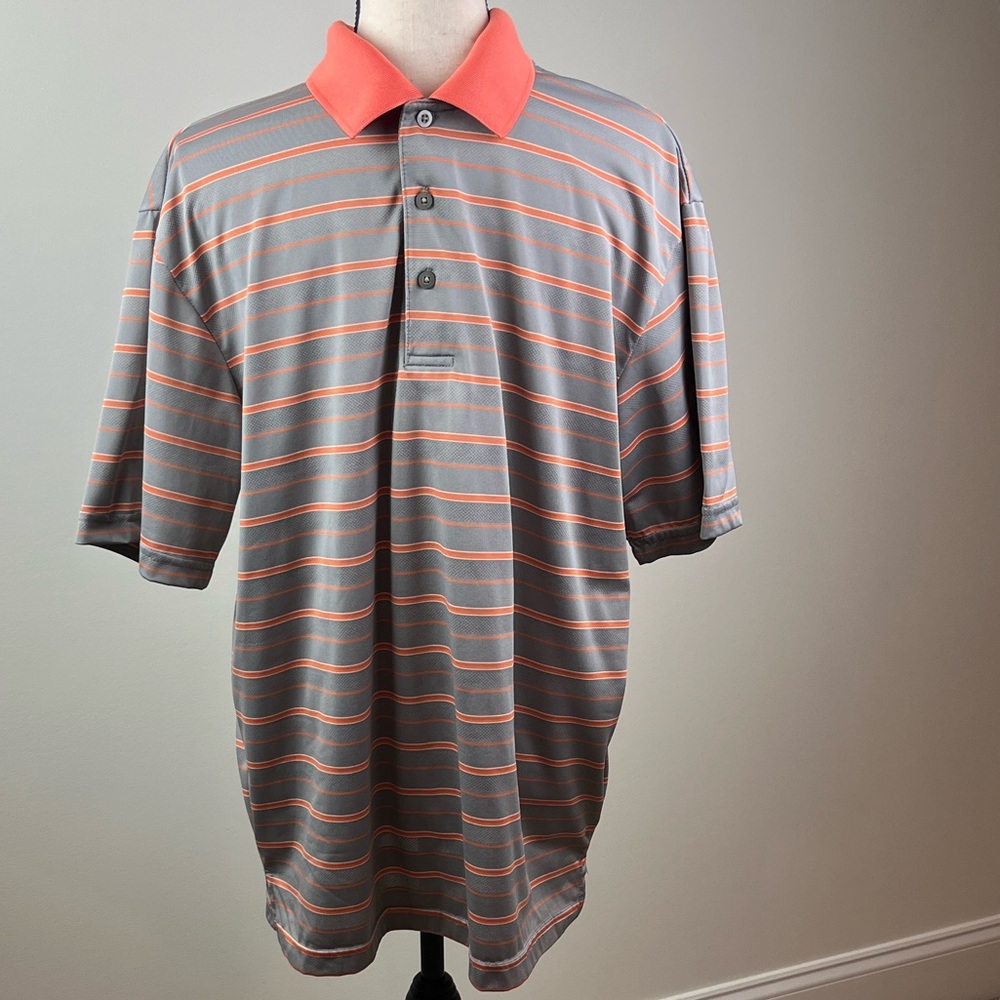 PGA TOUR Airflux Men’s Large Golf Polo Gray Orange Striped Performance